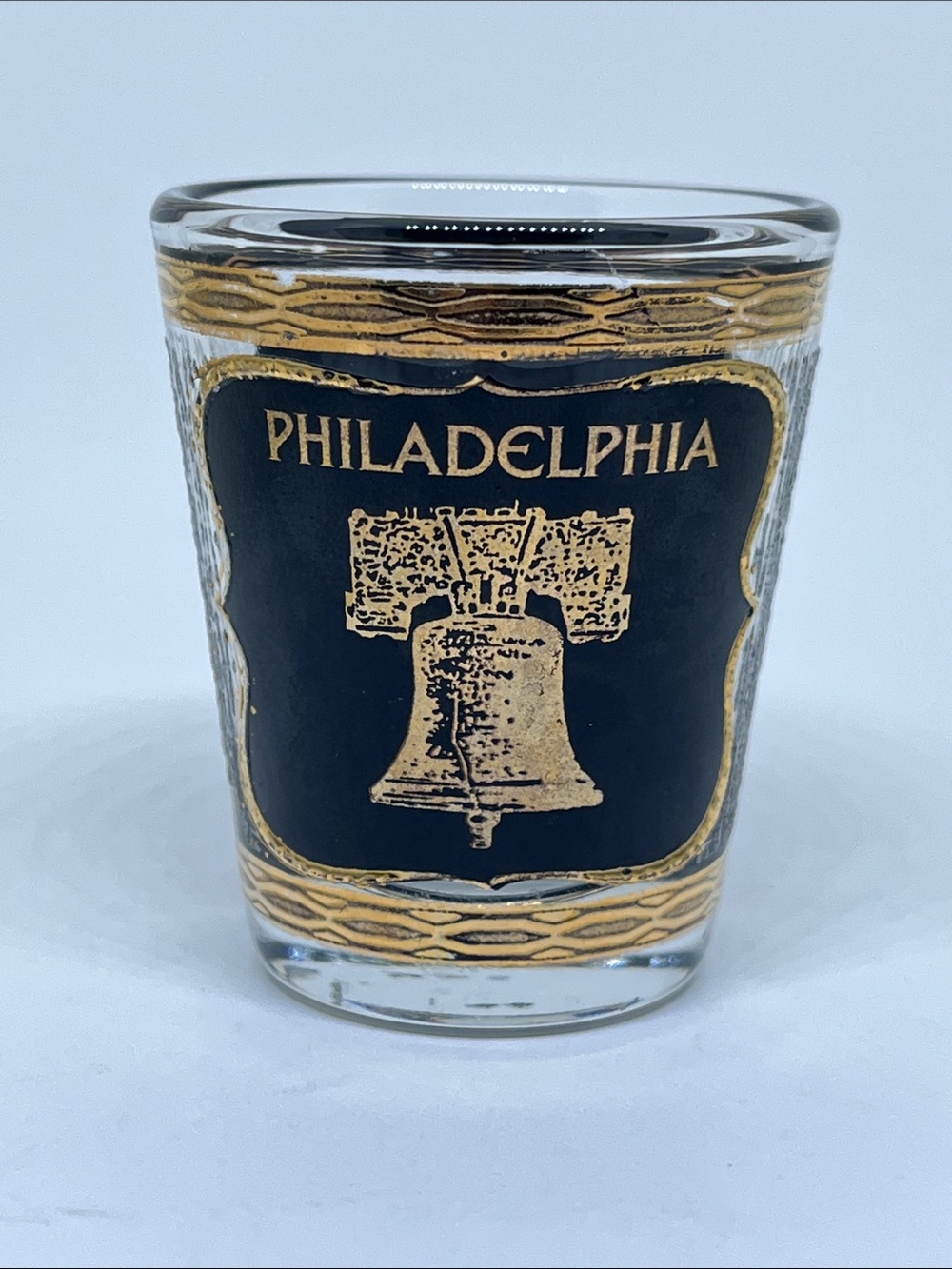 Philadelphia Liberty Bell Gold and Black Souvenir Shot Glass - Picture 1 of 2